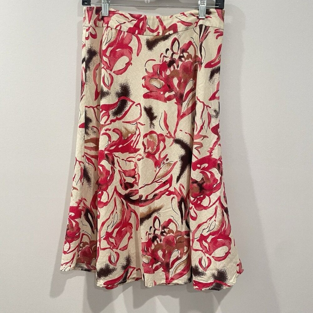 Cato Linen Blend Floral Pink Brown Tan A-Line Skirt Side Zip Lined Size 4